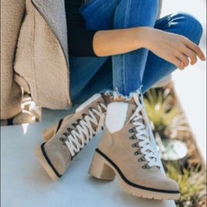 Shearling lace up bootie